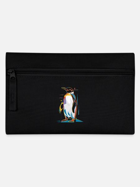 Farbenfroher Geometrischer Pinguin - Federtasche - Schwarz