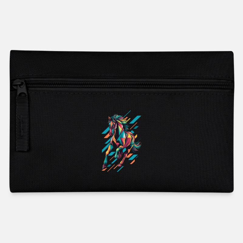 Buntes Geometrisches Pferd Design - Federtasche - Schwarz