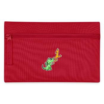 1 Jahr alt - Einschulung - Drache Motiv - Zahl 1 - Federtasche - Rot - Vorne