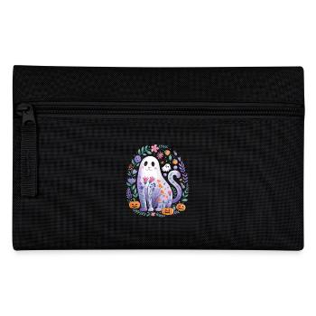 Chat mignon d'Halloween avec des citrouilles et des fleurs - Trousse - noir - Devant