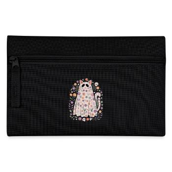 Joli chat fantôme d'Halloween avec des fleurs - Trousse - noir - Devant