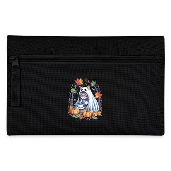 Chat d'Halloween en costume de fantôme avec des citrouilles - Trousse - noir - Devant