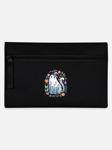 Halloween Geisterkatze Mit Hexenhut Und Blüten - Federtasche - Schwarz