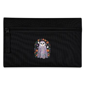 Chouette d'Halloween avec des fleurs et des citrouilles - Trousse - noir - Devant