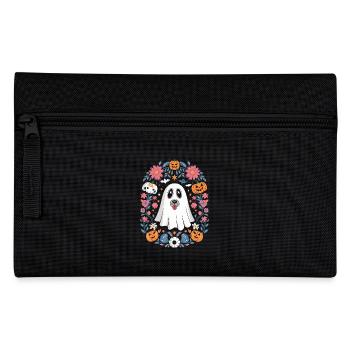 Cute Ghost Dog Surrounded By Halloween Pumpkins - Pencil Case - black - Front