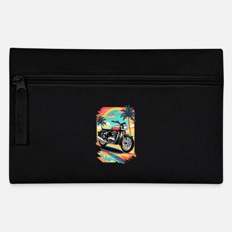 Moto rétro sur une plage tropicale - Trousse - noir