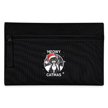 Meowy Catmas Christmas Cat Santa Hat Fun - Pencil Case - black - Front