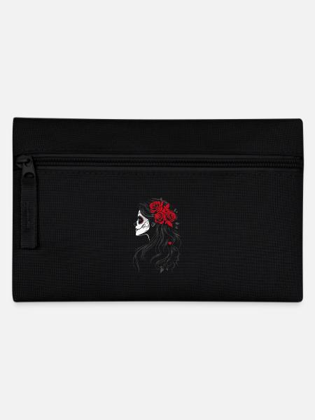 La Catrina Seitenansicht mit roten Rosen - Federtasche - Schwarz