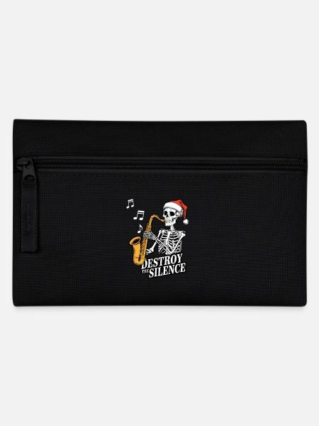 Skelett Saxophon Destroy the Silence Musik - Federtasche - Schwarz