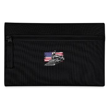 Amerikanische Dampflok Vor US-Flagge - Federtasche - Schwarz - Vorne