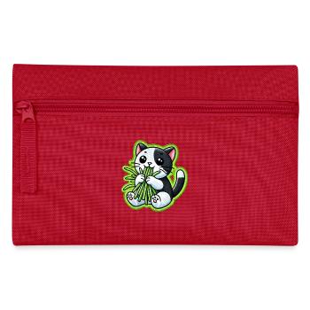Cute Black & White Cat eating green grass - Pencil Case - red - Front