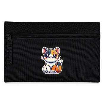 Cute Tricolor Cat is sitting nicely Patch Style - Pencil Case - black - Front