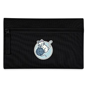 Cute White Kitten playing with a yarn - Pencil Case - black - Front