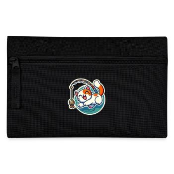 Cute ginger white Cat plays with a cat fishing rod - Pencil Case - black - Front
