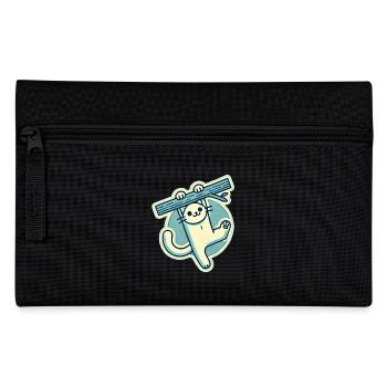 Happy White Cat hanging from a branch - Pencil Case - black - Front
