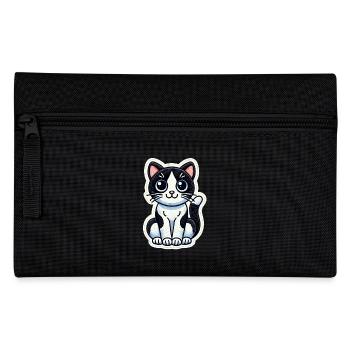 Cute Black & White Cat is sitting nicely / Patch - Pencil Case - black - Front