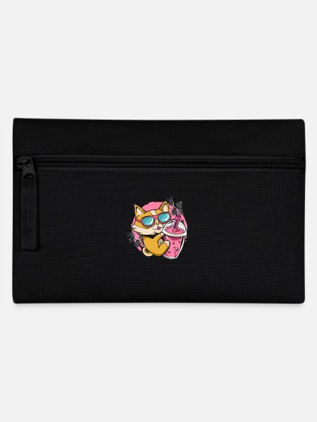Chaton Kawaii Boba Chat buveur de thé au lait - Trousse - noir
