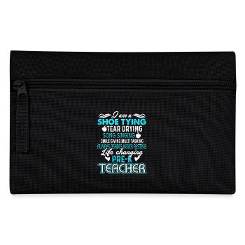 Pre K Teacher Shoe Tying Tear Drying - Pencil Case - black - Front