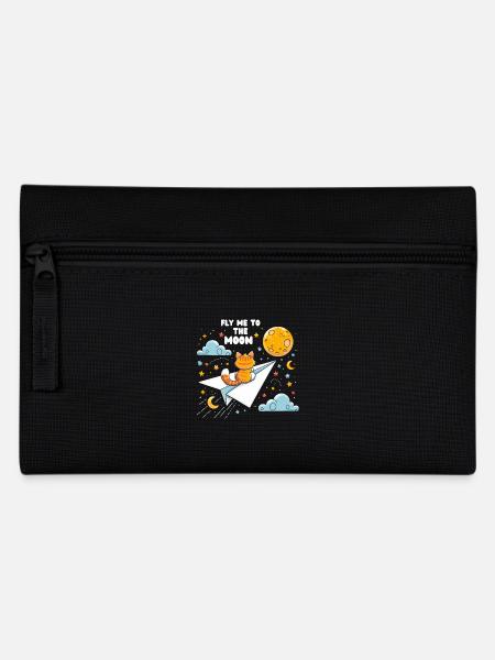 Cat Paper Airplane Moon Kids Cute Stars - Pencil Case - black