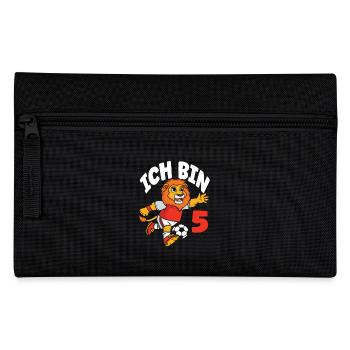 Lustiger Löwe Fußball Ich bin 5 Kindergeburtstag - Federtasche - Schwarz - Vorne