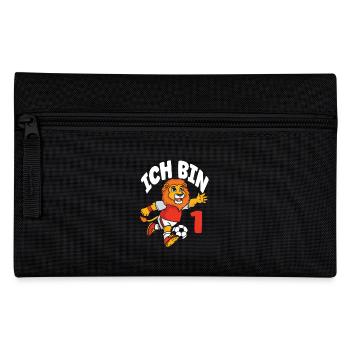 Lustiger Löwe Fußball Ich bin 1 Kindergeburtstag - Federtasche - Schwarz - Vorne