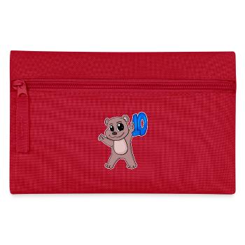 10th Birthday Motif Bear - Ten - 10 Years - Pencil Case - red - Front