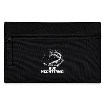 Hecht Angeln AUF HECHTFANG Lustiges Angler Outfit - Federtasche - Schwarz - Vorne