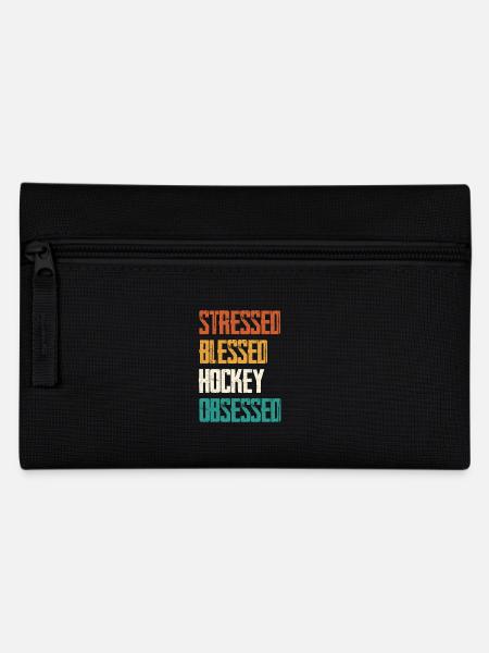 Gestresst Gesegnet Hockey Besessen - Federtasche - Schwarz