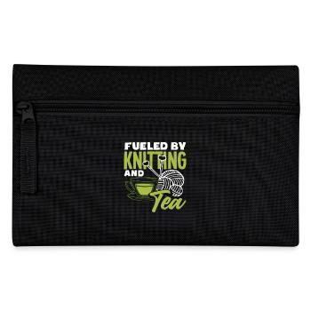 Tensioned by knitting and tea - Pencil Case - black - Front