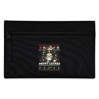 Meowy Catmas Christmas Matching Look with Angry Cat - Pencil Case - black - Front