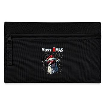 Rentier mit Weihnachtsmütze wünscht Merry Xmas - Federtasche - Schwarz - Vorne