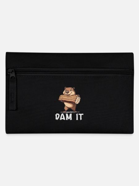 Dam It Biber Cartoon Mit Staudamm Und Wasser - Federtasche - Schwarz