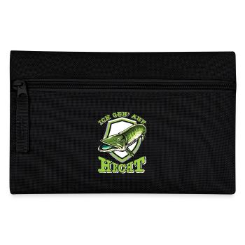 Angler Outfit ICH GEH AUF HECHT Lustiges Angeln - Federtasche - Schwarz - Vorne