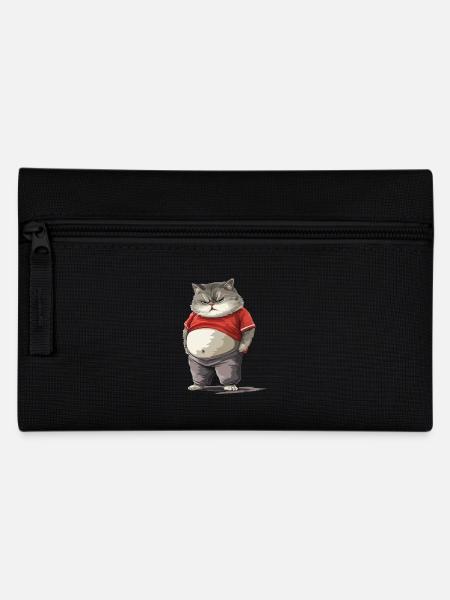 Lustiger Dicker Kater in Bequemer Kleidung - Federtasche - Schwarz