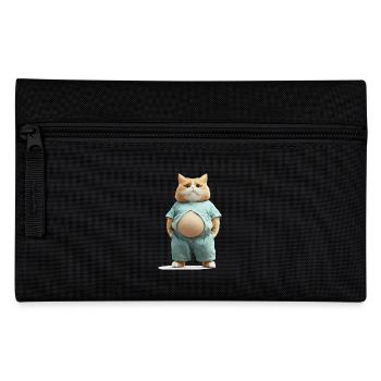Lustiger Dicker Kater in Bequemer Kleidung - Federtasche - Schwarz - Vorne