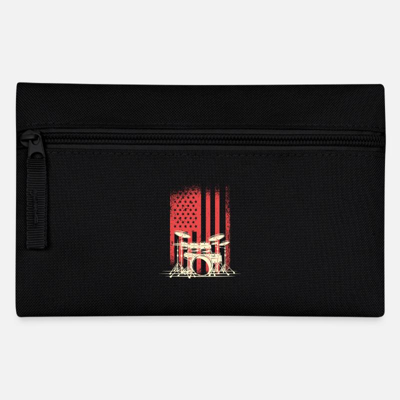 Amerikanische Flagge Mit Schlagzeug Silhouette - Federtasche - Schwarz