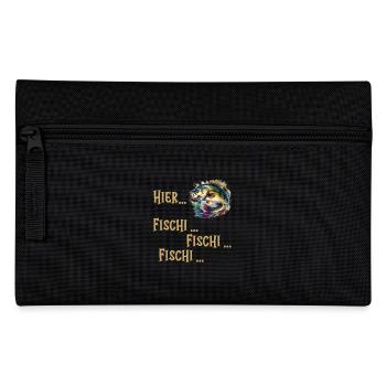 Angler HIER FISCHI FISCHI FISCHI Lustiges Angeln - Federtasche - Schwarz - Vorne