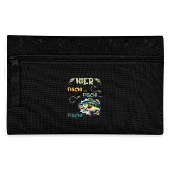 Angler HIER FISCHI FISCHI FISCHI Lustiges Angeln - Federtasche - Schwarz - Vorne