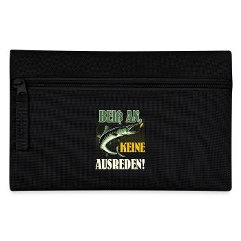 Angler BEISS AN KEINE AUSREDEN! Lustiges Hecht - Federtasche - Schwarz - Vorne