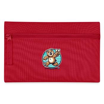 Laufender Bär mit Zwinkern und Peace-Zeichen - Federtasche - Rot - Vorne