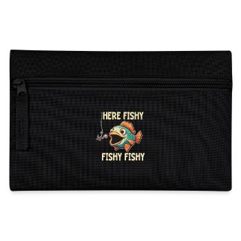 Here Fishy Fishy Funny Fish Cartoon Fishing - Pencil Case - black - Front
