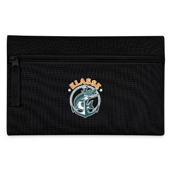 Hecht Angler KLASSE HECHT Lustiges Hecht Angeln - Federtasche - Schwarz - Vorne