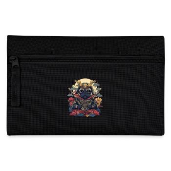 Samurai Mops Krieger mit Schwertern und Blüten - Federtasche - Schwarz - Vorne