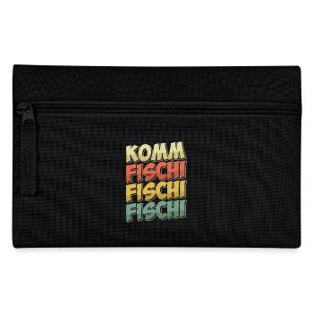 Angeln KOMM FISCHI FISCHI FISCHI Lustiges Angler - Federtasche - Schwarz - Vorne