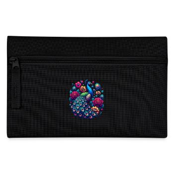 Majestätischer Pfau mit Blumenpracht in - Federtasche - Schwarz - Vorne