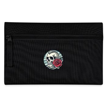 Retro-Schädel und Rose - Federtasche - Schwarz - Vorne