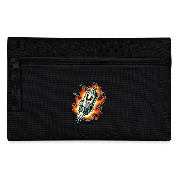 Cheerful spark plug on fire - Pencil Case - black - Front