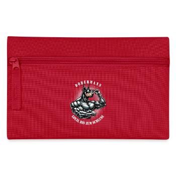 Dobermann loyal bis zum Schluss Muskelhund Shirt - Federtasche - Rot - Vorne