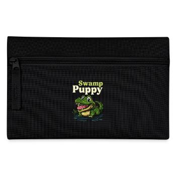 Swamp Puppy Funny Crocodile Cartoon Design - Pencil Case - black - Front