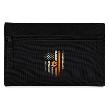 Bitcoin Motif – Rustic Design with USA Flag - Pencil Case - black - Front